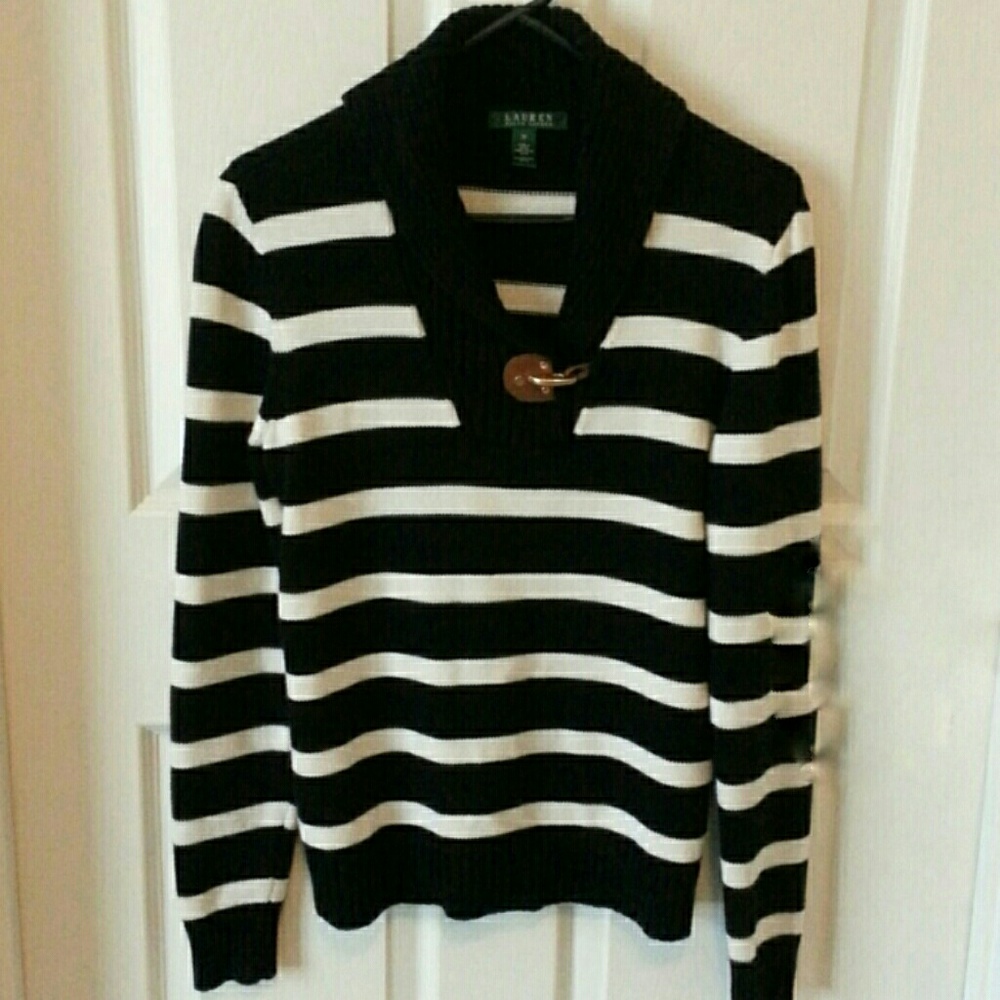 Ralph Lauren Striped Black White Cotton Sweater